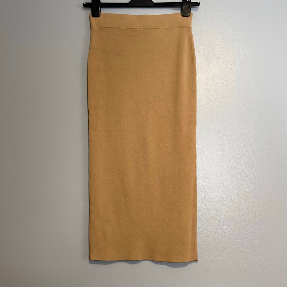 Open Edit Tan Knit Midi Straight Pencil Skirt NEW Small